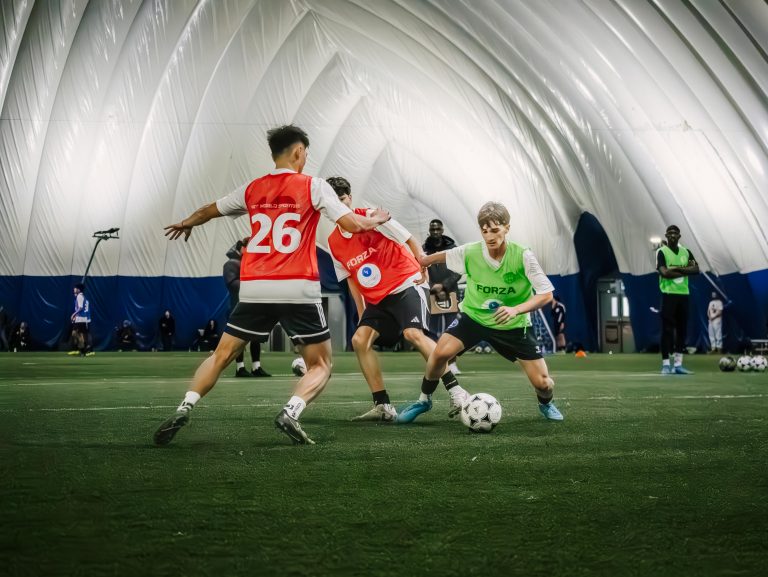 Youth players competing at the InTouch Football Pro Football Combine in Toronto